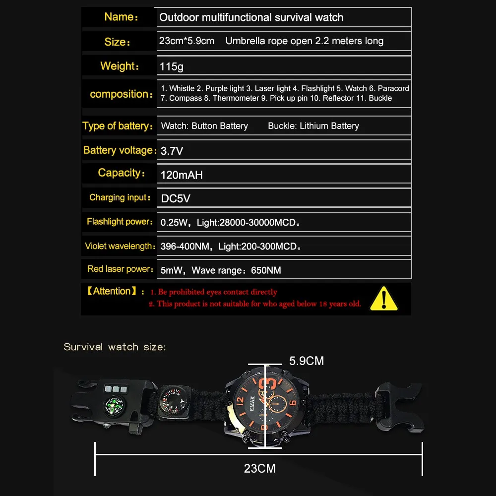 Часы для выживания на открытом воздухе многофункциональные водонепроницаемые