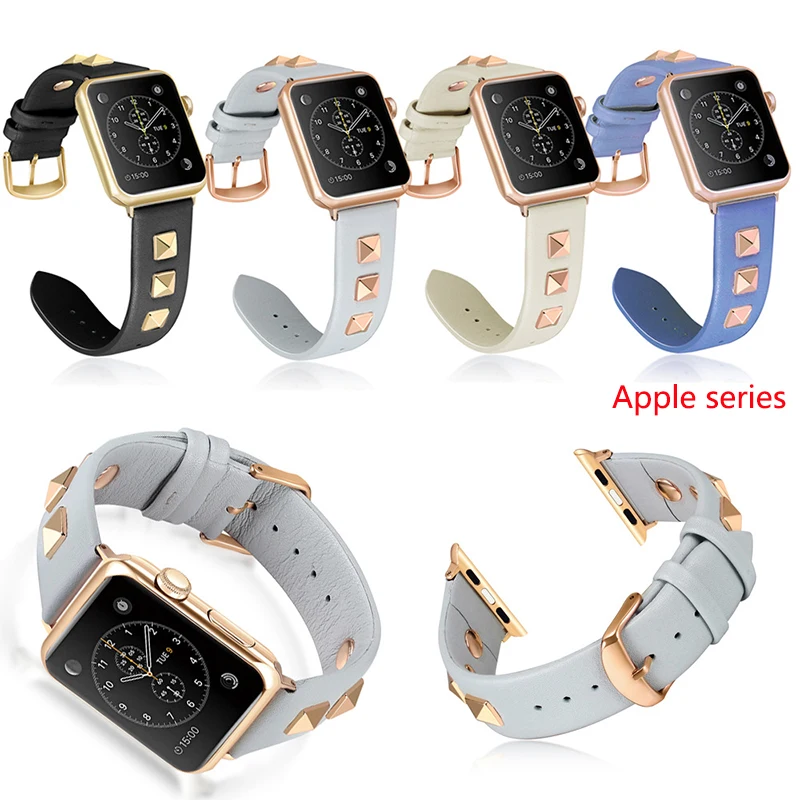 

Luxury rivet punk style leather strap, suitable for Apple series 6 5 4 3 2 1 bracelet leather strap apple watch band