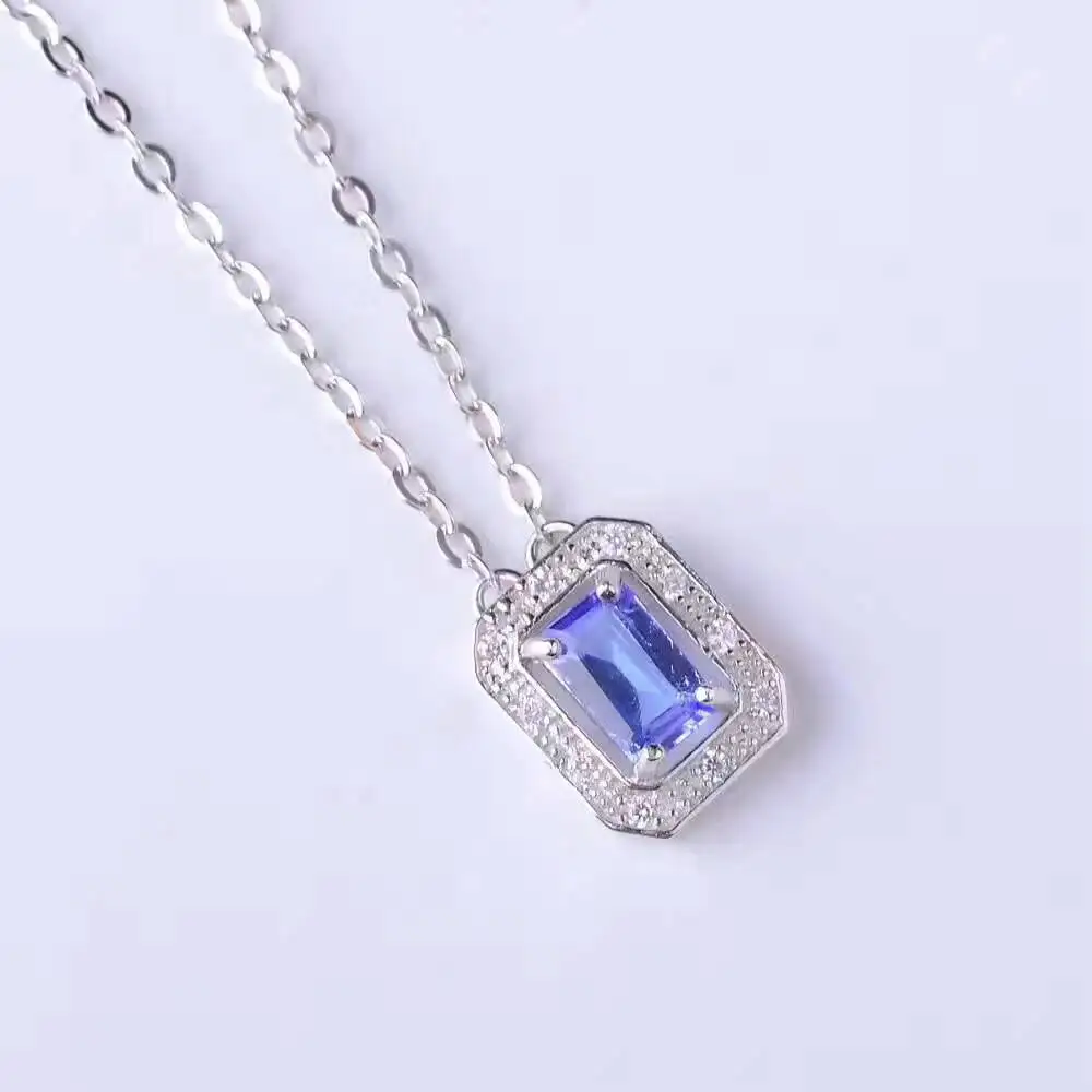 

CoLife Jewelry Vintage rectangle pendant 6mm*4mm flawless natural tanzanite necklace pendant solid 925 silver tanzanite jewelry