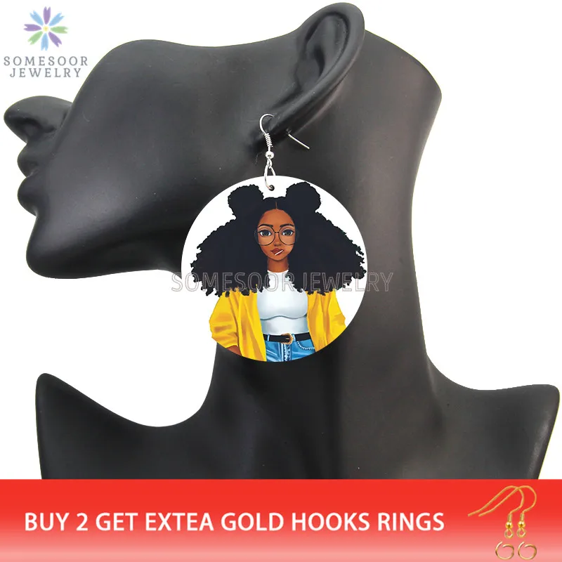 SOMESOOR милые локоны деревянная серьги в виде капель с Afrocentric натуральных волос 6 см