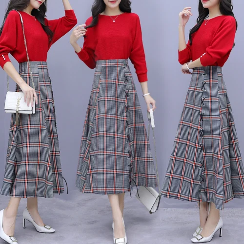 

Fashion Two Piece Set Top And Skirt Plaid Women Matching Set Outfit Korean Set Ensemble Femme Deux Pieces Conjunto Feminino