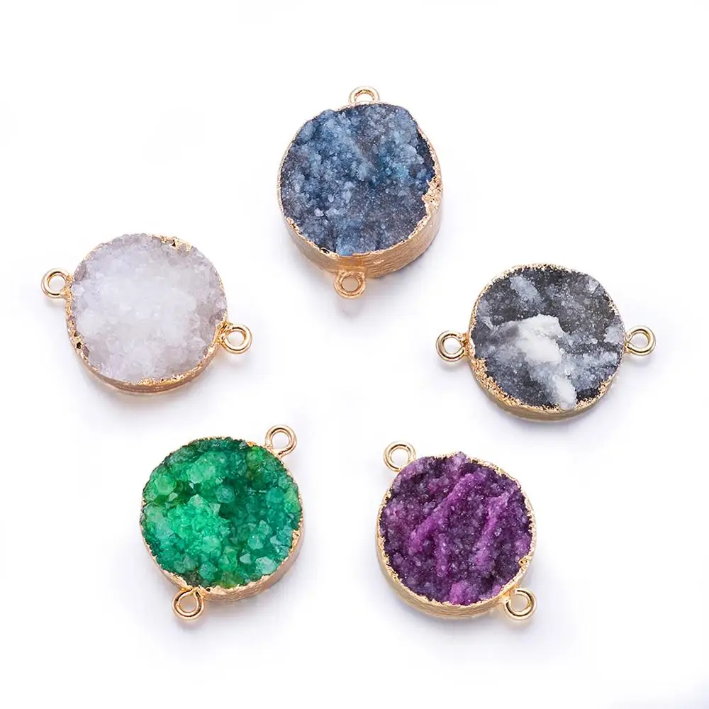 

5Pcs Plated Natural Druzy Agate Links with Light Gold Plated Brass Findings For DIY Bracelet Jewelry Findings 30~40x20~30x8~17mm