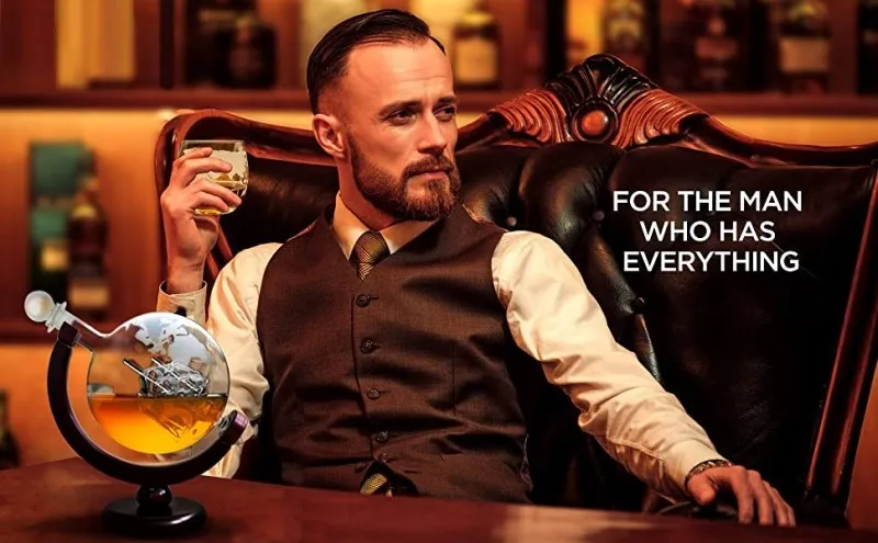 

Whiskey Decanter Globe Set Elegant Wine Glass Sailboat Inner World Map Surface Whisky Decanter for Vodka Liquor Carafe Lead-free