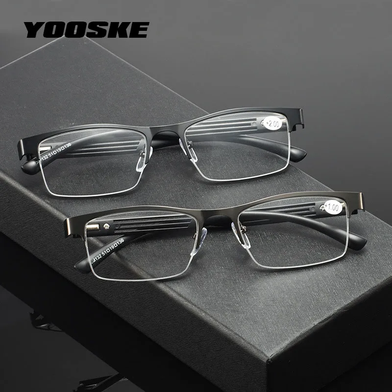 

YOOSKE Stainless Steel Reading Glasses For Men Anti-Blue Light Prescription Eyewear Male Half Frame Business Presbyopia Eyeglass