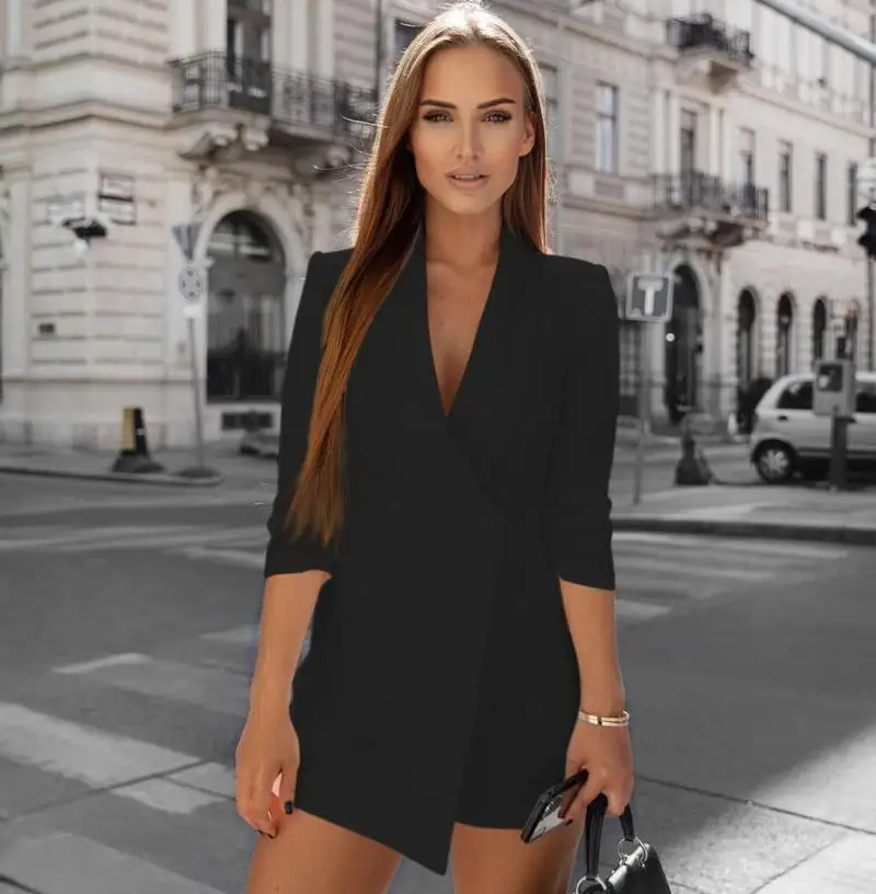 

SWYIVY Office Lady Suits Blazer Jumpsuits Set Women Slim Bodysuits Long-Sleeve Blazer Suits Elegant Casual Party Dress Women