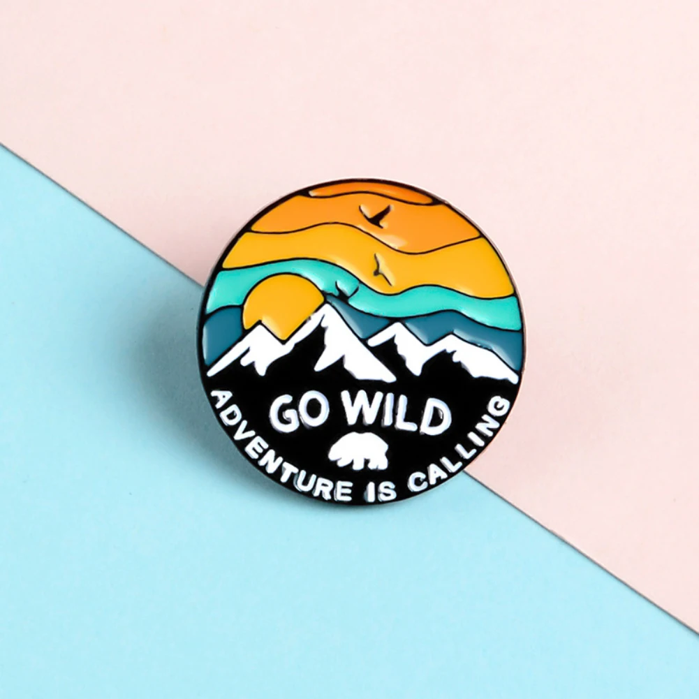 Unisex Brooch Pin Sunset Snow Mountain Bird Enamel Jacket Bag Badge Clothes Decor For Women Accessory Fashion | Украшения и