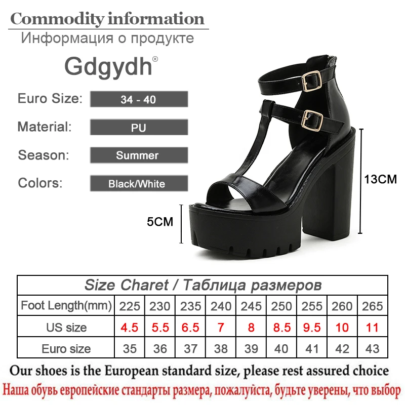 

Gdgydh Summer Women Sandals Platform Sole Belt Buckle Punk Rock Style High Heels Shoes For Girls 90Fashion Nightclub Black White