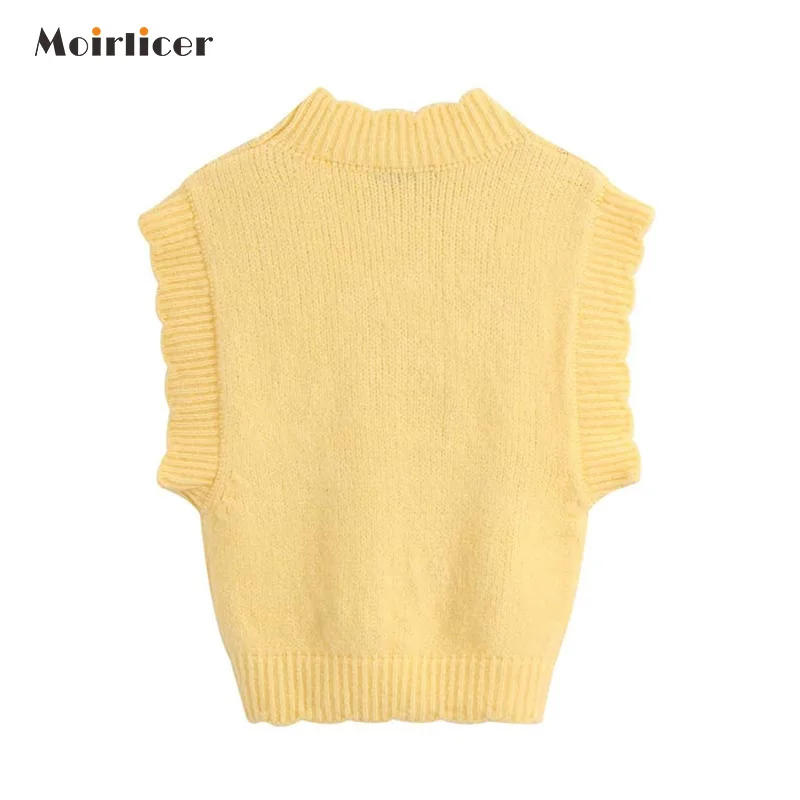 Женский трикотажный жилет с цветочной вышивкой Желтый эластичный без рукавов