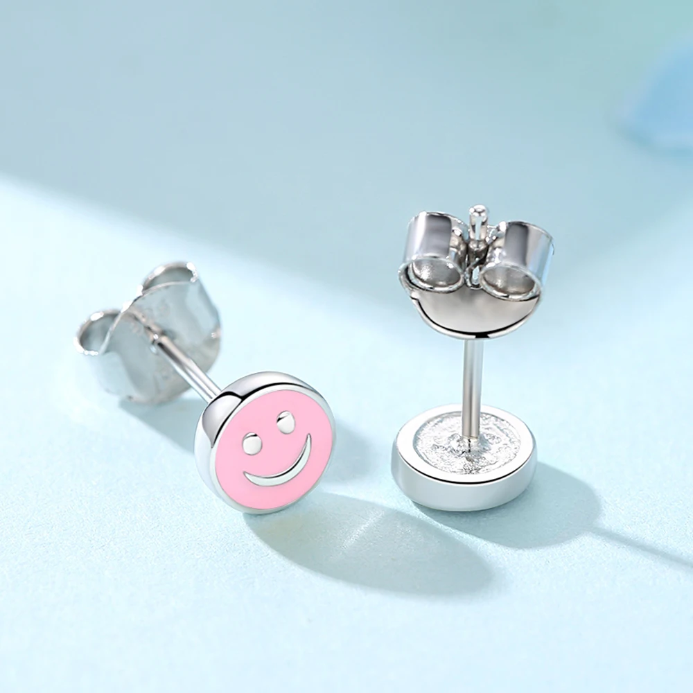 100% 925 стерлингового серебра Крошечные круглые серьги изысканная с эмалью милым