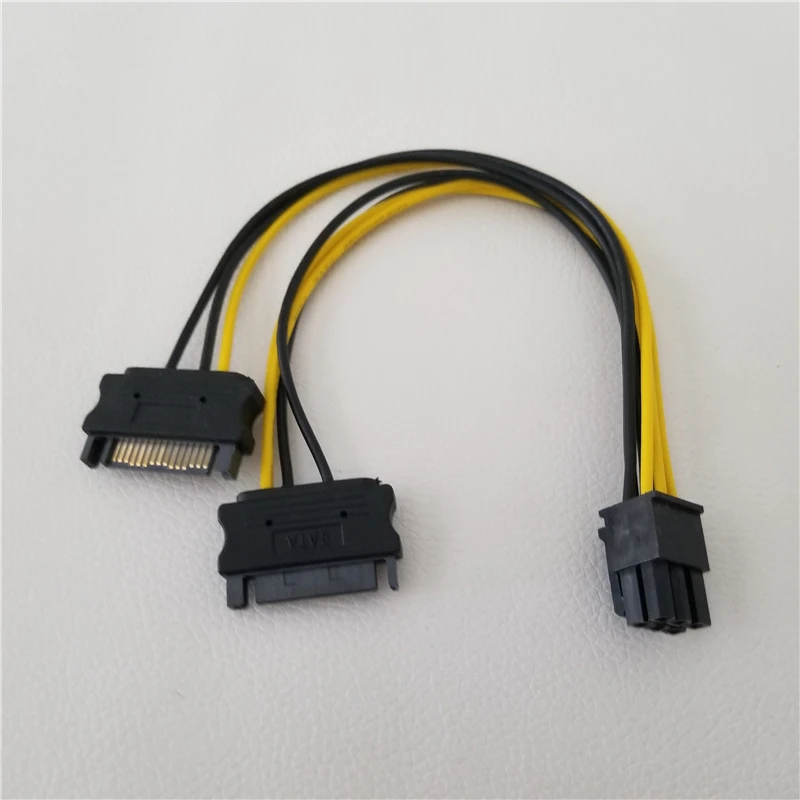 

10pcs/lot Dual SATA Cable PCI-E PCIE PCI E Express 15Pin Male to 6Pin Male Adapter Converter Power Cable 18AWG for PC Graphics C