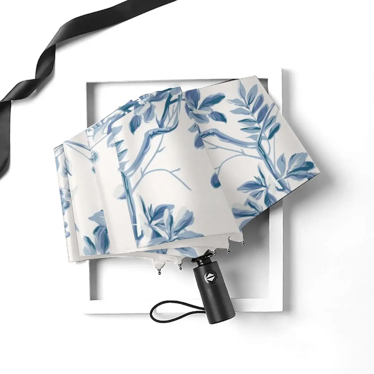 Online Automatico Ombrello Da Pioggia Donne Tre-pieghevole Ombrello Vintage Uccelli Sul Fiore Di Ciliegio In Fiore Antivento Impermeabile Parasole