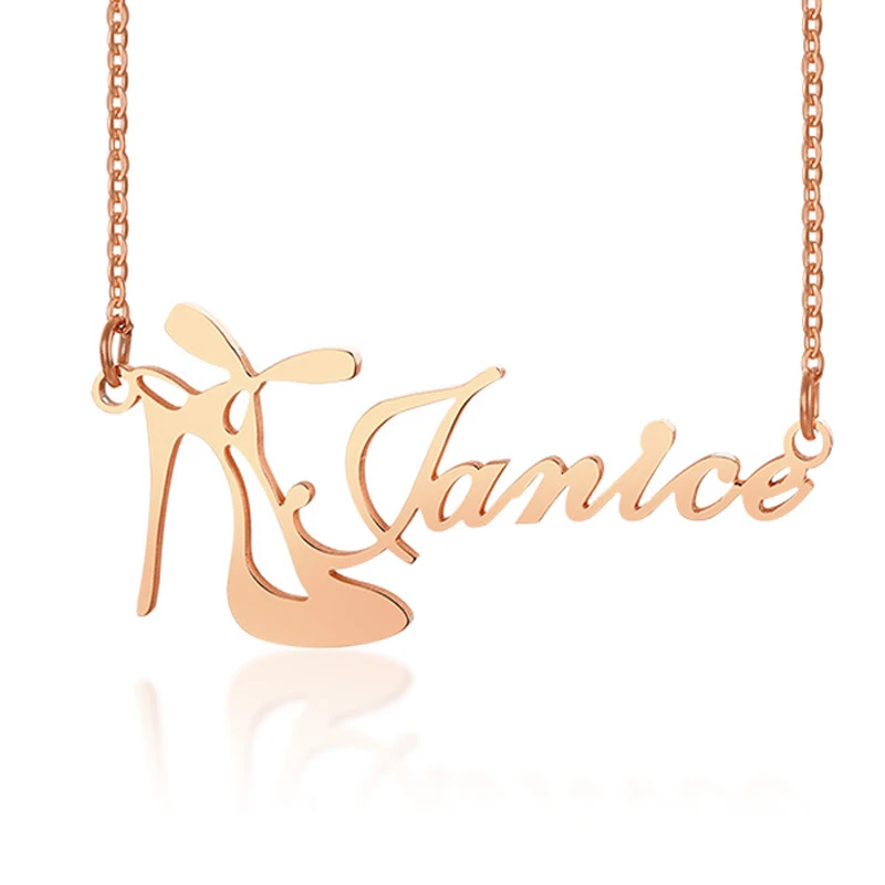 

Charm High Heels Pendant With Any Name Personalized Choker Neckalce For Women Girls In Rose Gold Customized Jewelry