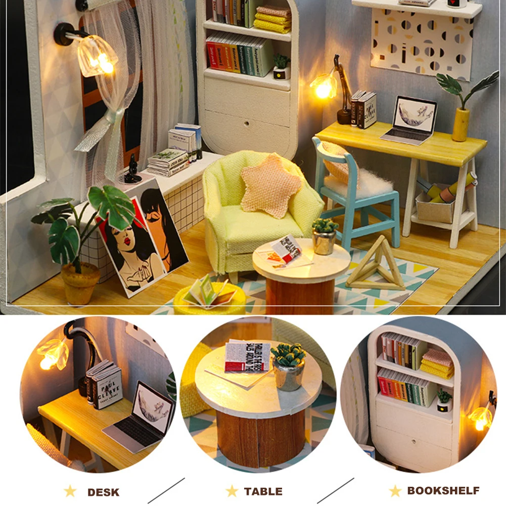 

DIY Hut Doll house 3D DIY Wooden Bedroom House Lighting Villa Models Adults Assembling Toys Children's Craft Wooden Toy