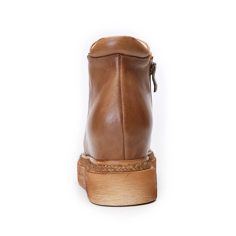

2018 VALLU Genuine Leather Shoes Flat Platform Women Boots Round Toes Retro Handmade Ankle Boots