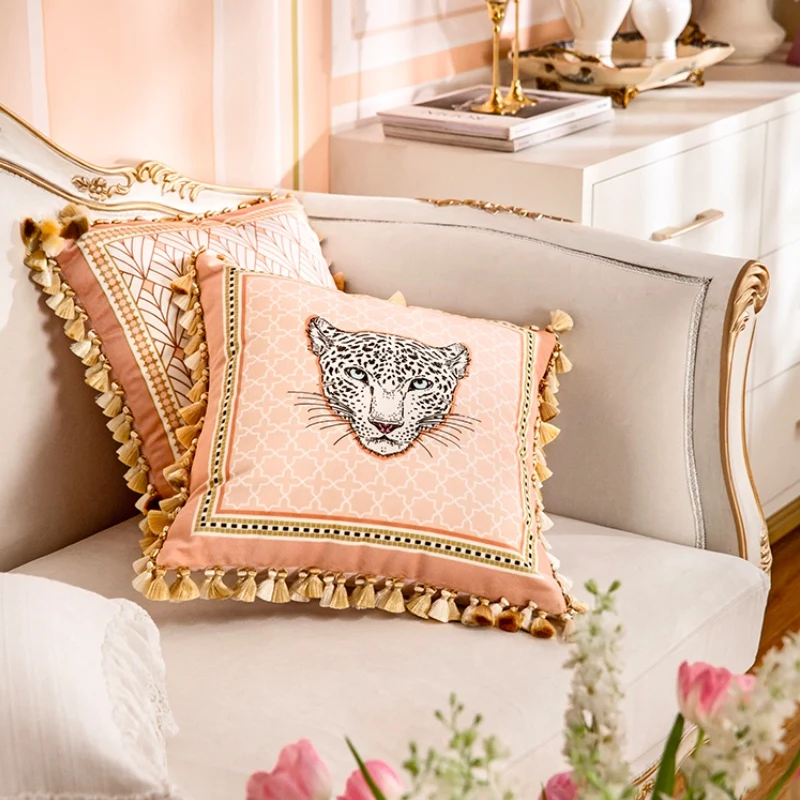 DUNXDECO-funda de cojín cuadrada decorativa, funda de almohada de goma de lujo Vintage, estampado geométrico de leopardo rosa, suave, para sofá y silla