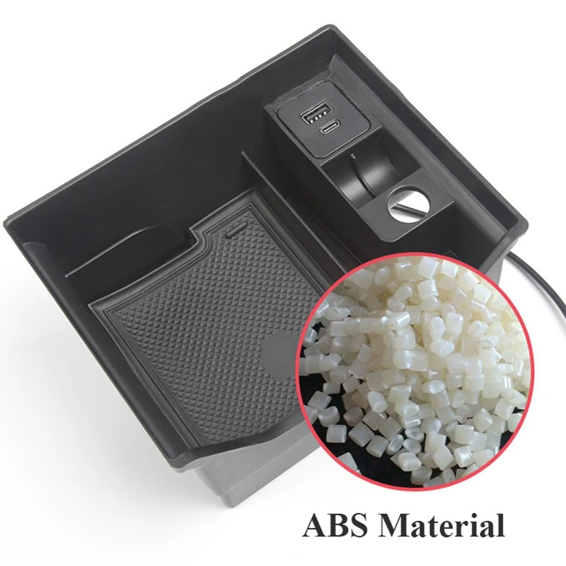 

for Tesla Model 3 Y 2021 Central Armrest Storage Box with USB Charging Port and Press Type Cup Holder
