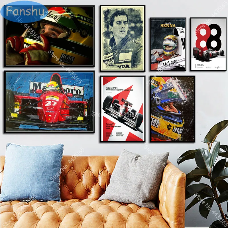 Айртон Сенна спортивные F1 гоночный звезда постер с чемпионом холст картины