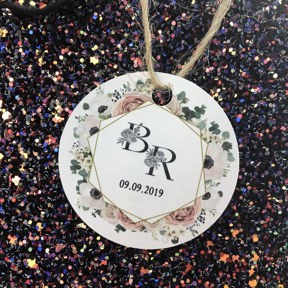 Именные круглые свадебные бирки 100 шт./компл. 38/50 мм с отверстием для вашего текста