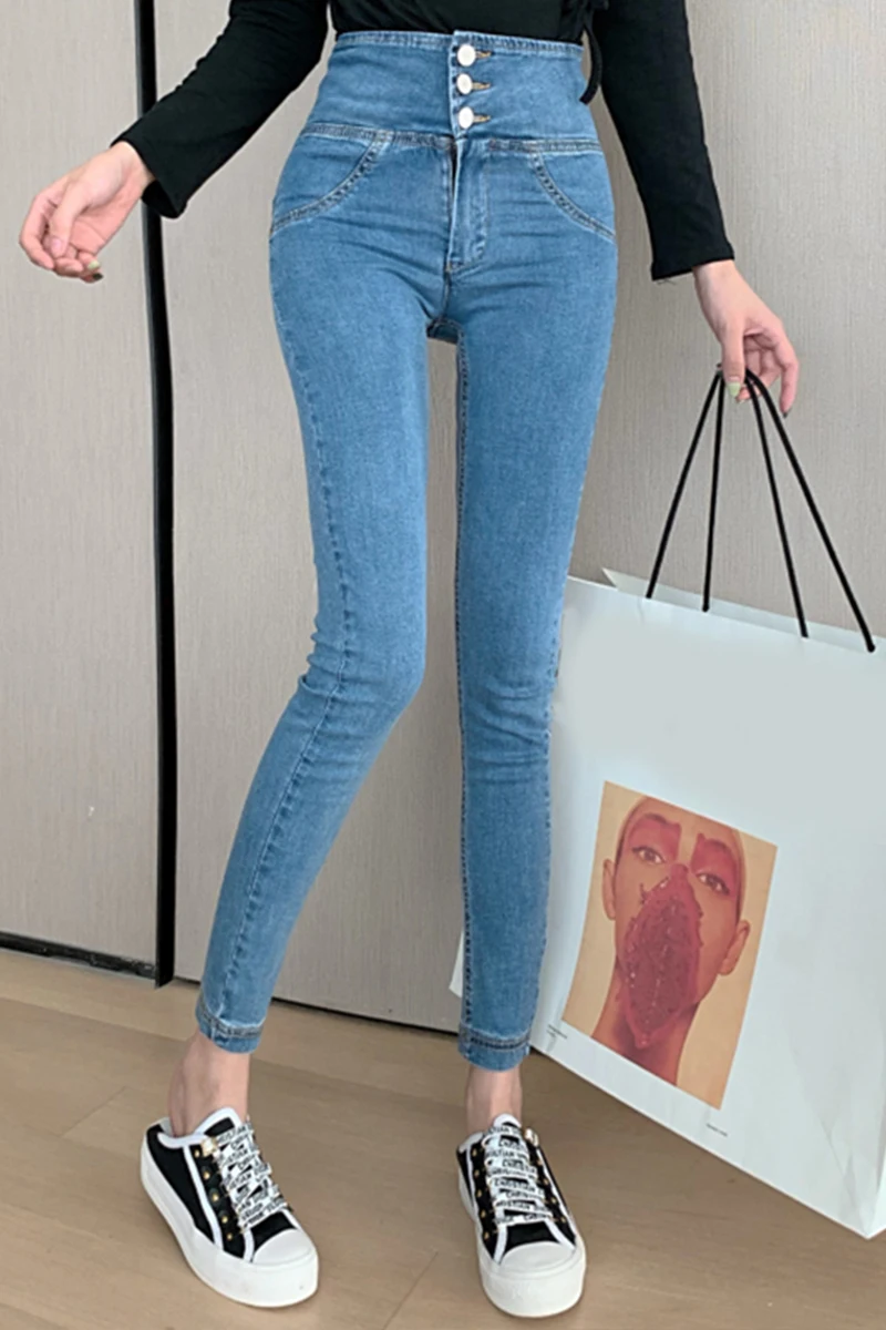 

High waist slim stretch pants women 2020 autumn new style skinny jeans slim feet cropped trousers pencil pants