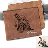 custom pattern engraving men s leather bi fold photo personalized wallet custom picture carving text wallet fathers day gift