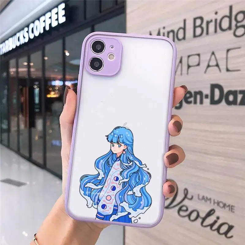 

Wave Hair Girl Phone Case Matte transparent For Purple iPhone 12 Mini 11 Pro XR XS Max 7 8 Plus X Back Cover