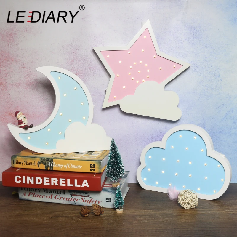 LEDIARY деревянный ночной светильник прикроватная лампа с рисунком Луна Звезды