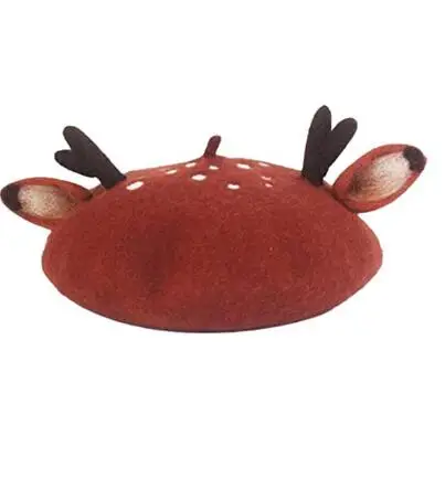 

SmilePunk Kawaii Magic Antlers Ears Hat Beret Christmas Cap French Artist Painter Women Wool Warm Winter Gift Brown