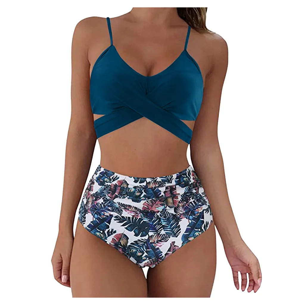 Swimwear Women Swimsuits Print Bikinis Sexy Women Swimsuit High Waist bathing suit Beach wear 2 Piece Bathing  Criss Cross