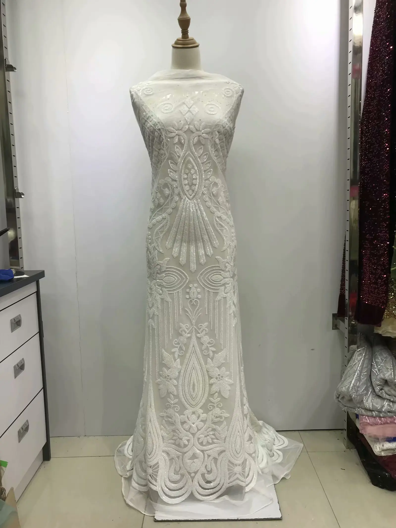 2020 синяя красивая кружевная ткань с французскими блестками модная яркая