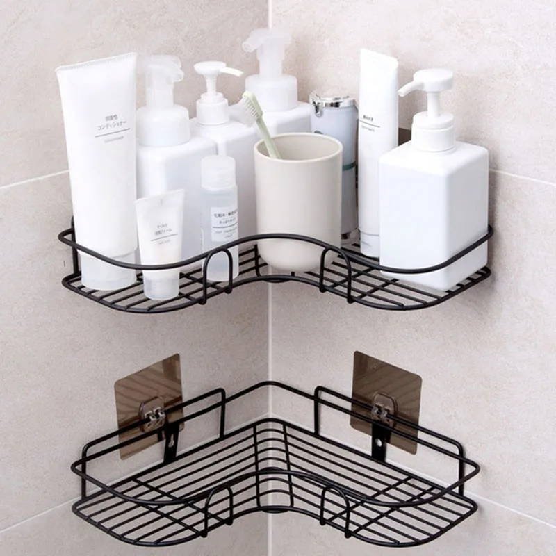 

Bathroom Accessories Punch Free Corner Bathroom Shelf Bathroom Fixtures Wrought Iron Storage Rack Kitchen Tripod Wall Shelf