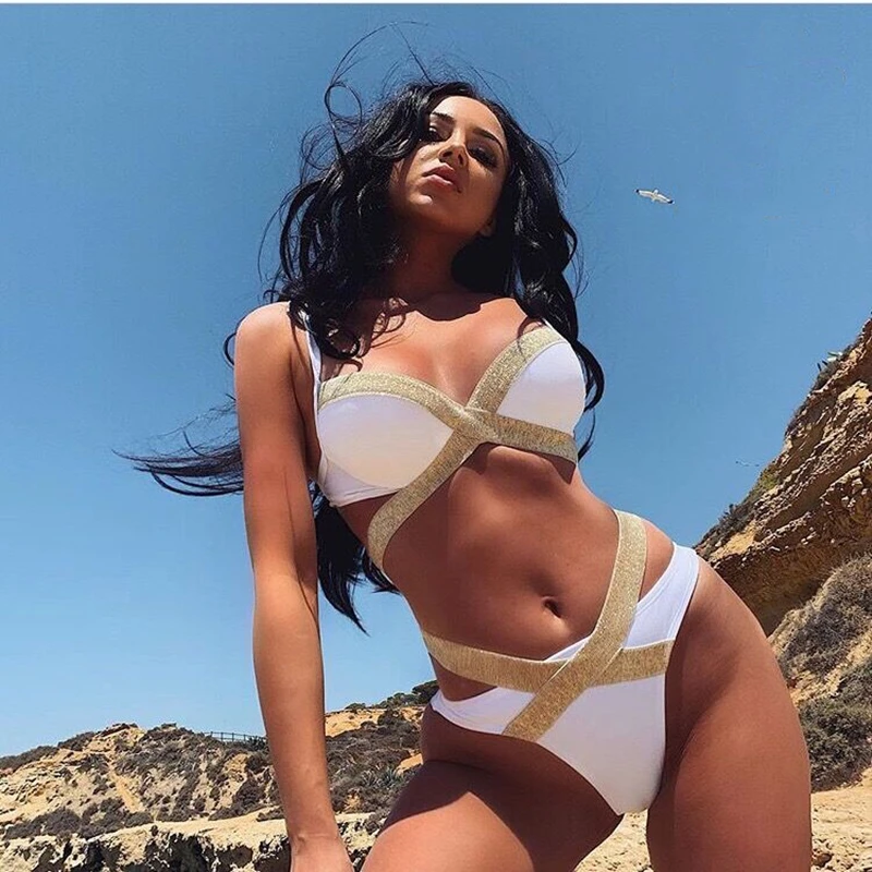 Женский купальник с блестками Раздельный пуш ап вечерние пляжные купальники для