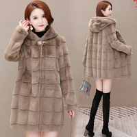 2022 high quality women knitted mink fur coats long sleeve fashion thick imitation mink jackets winter warm fur parkas y56
