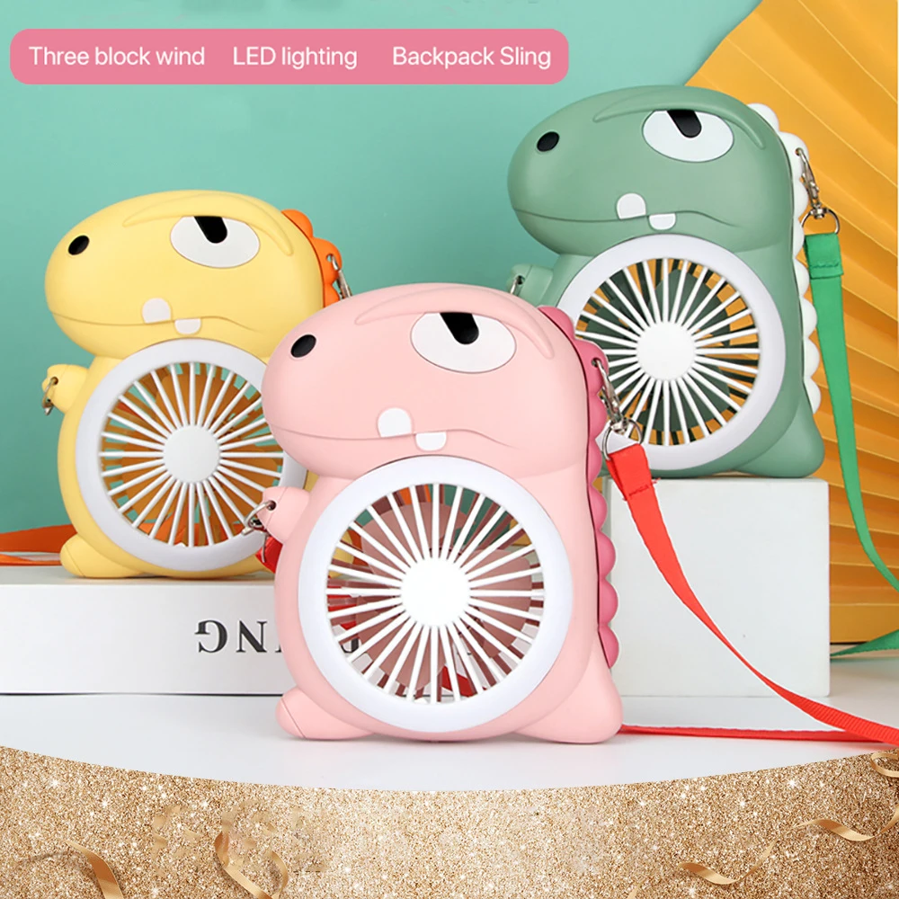 

USB Electric Fan 300mAh Rechargeable Cartoon Compact Portable Student And Children Handheld Mini Mute LED Lighting Fan
