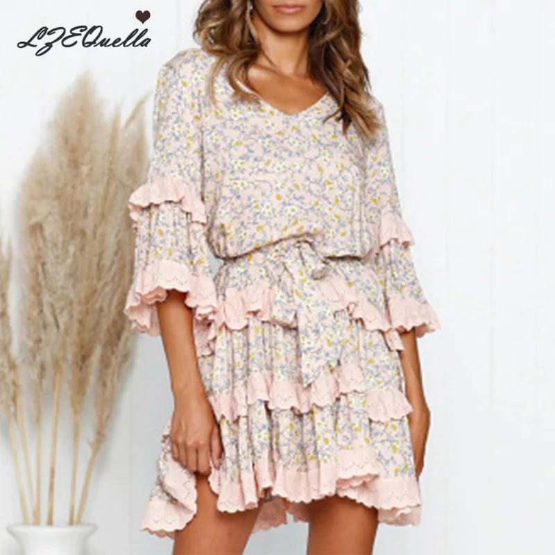 Женское винтажное плиссированное платье LZEQuella летнее короткое принцессы с