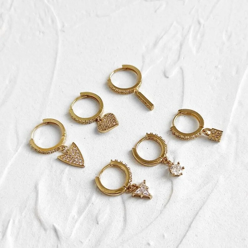 

U-Magical Luxury Multi Designs Love Heart Lock Triangle Circle Dangle Earrings for Women Gold Rhinestone Earrings Jewellery