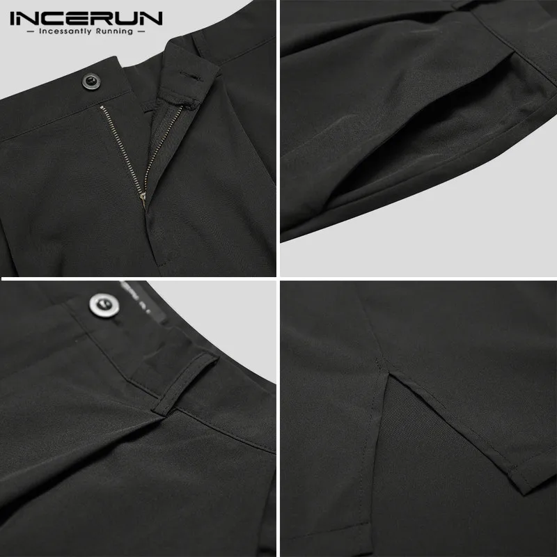 

Fashion Men Wide Leg Pants 2021 Loose Streetwear Joggers Solid Button Drop-crotch Trousers Men Chic Skirts Pantalon INCERUN 5XL