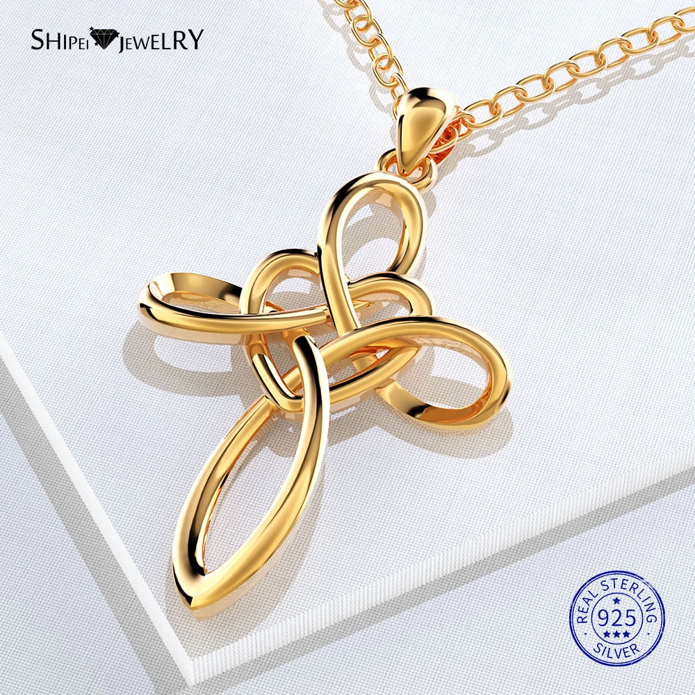 

Shipei Fine Jewelry Cross Necklace for Women 100% 925 Sterling Silver Yellow Gold Rose Gold Heart Cross Necklace Birthday Gift