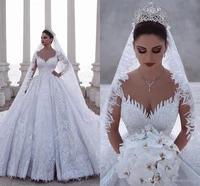 hot luxurious beaded arabic ball gown long sleeves wedding dresses lace tulle 3d appliques fitted bridal gowns plus size