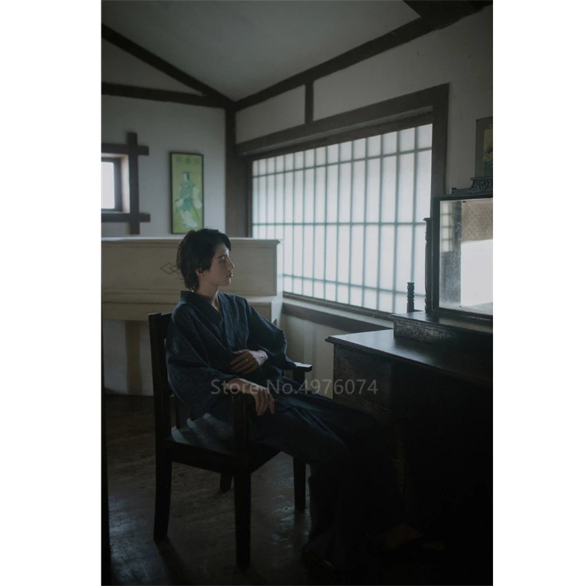 Кимоно мужское хлопковое в японском стиле домашняя одежда свободная Пижама Jinbei