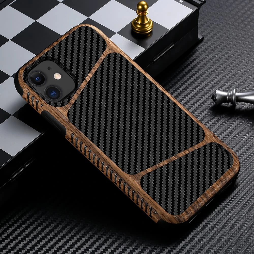 LAPOPNUT Slim Wood Carbon Fiber Texture Silicone Soft Case for IPhone SE 2020 11 Pro Max X Xr Xs 7 8 Plus Hybrid Leather Cover |