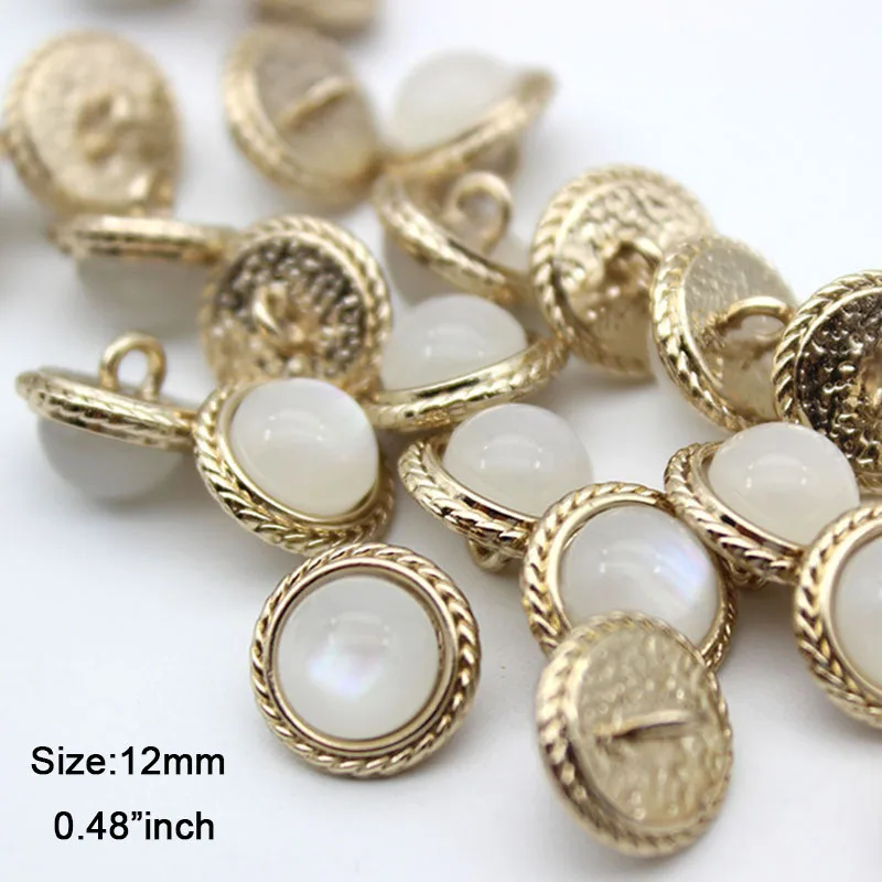 

10pcs/lot Size:12mm Golden Curly Rim White/Black Buttons Metal Shank Button for Garment Coat Decoration Accessories(SS-2562)