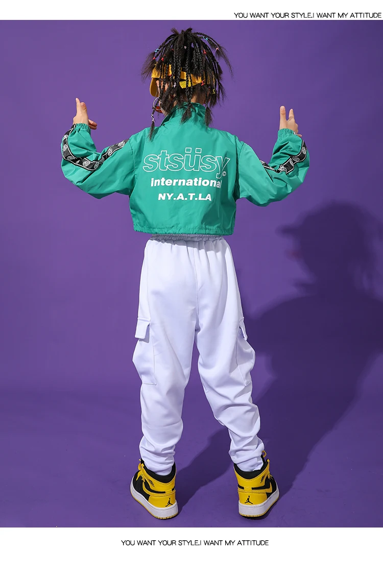 Костюм для танцев в стиле хип-хоп девочек зеленый костюм с длинным рукавом пальто