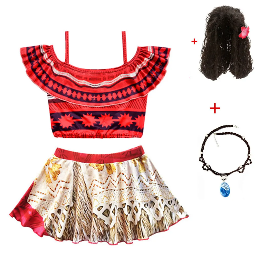 Косплей-костюм принцессы Моаны для детей костюм ваяны + ожерелье парик Хэллоуина