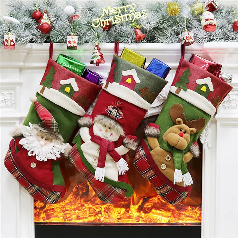 

Christmas Xmas Tree Hanging Party Tree Decor Santa Stocking Sock Gift Candy Bags Tree Ornament Decorations