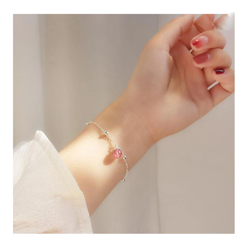 Женский браслет из 100% стерлингового серебра 925 пробы с клубничными кристаллами и