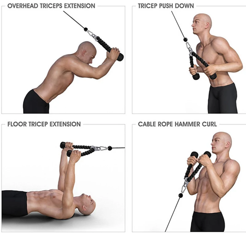 

Tricep Rope Abdominal Crunches Cable Pull Down Laterals Biceps Muscle Training Fitness Body Building Gym Pull Rope