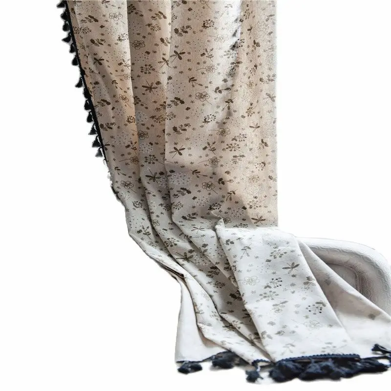 Цветочный принт Шторы Черный кисточкой из хлопка и льна на окна двери полу