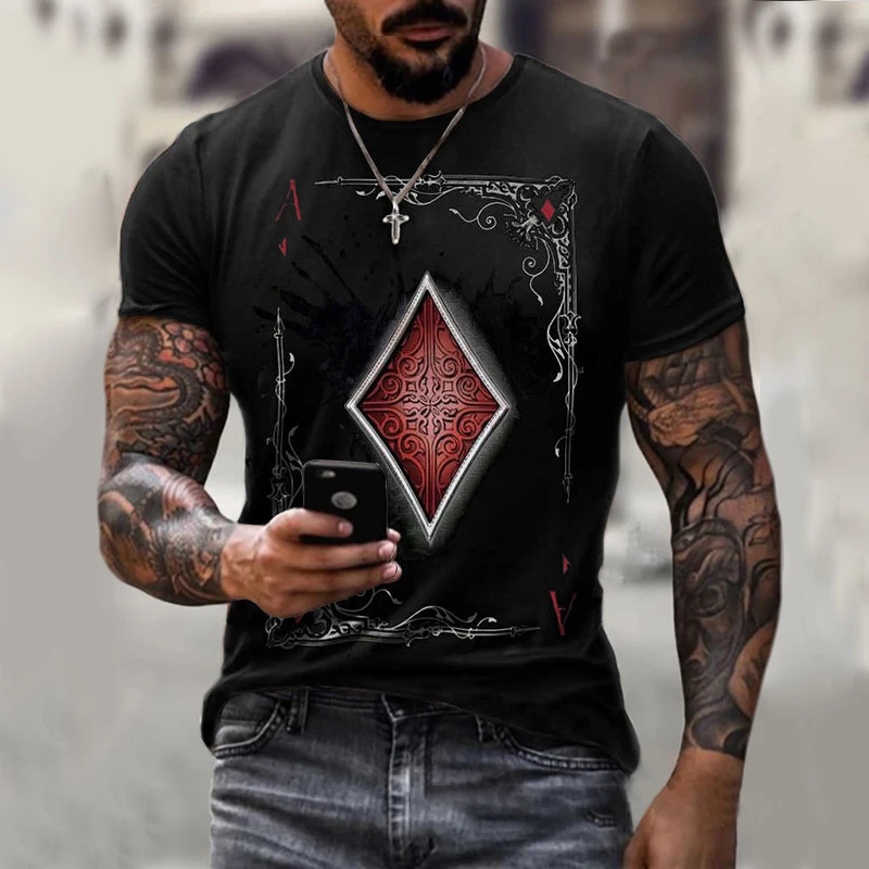 

Playing Cards 3D Print Men T Shirt Spades Card Letters Print O Neck T Shirt For Men Summer Street Style Loose Men Clothing