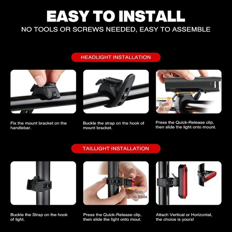 

Bike Light Set USB Rechargeable Bicycle Front Headlight Back Taillight 4 Modes Q1FF
