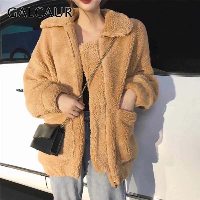 Женские Кашемировые Куртки GALCAUR повседневные теплые пальто с отложным